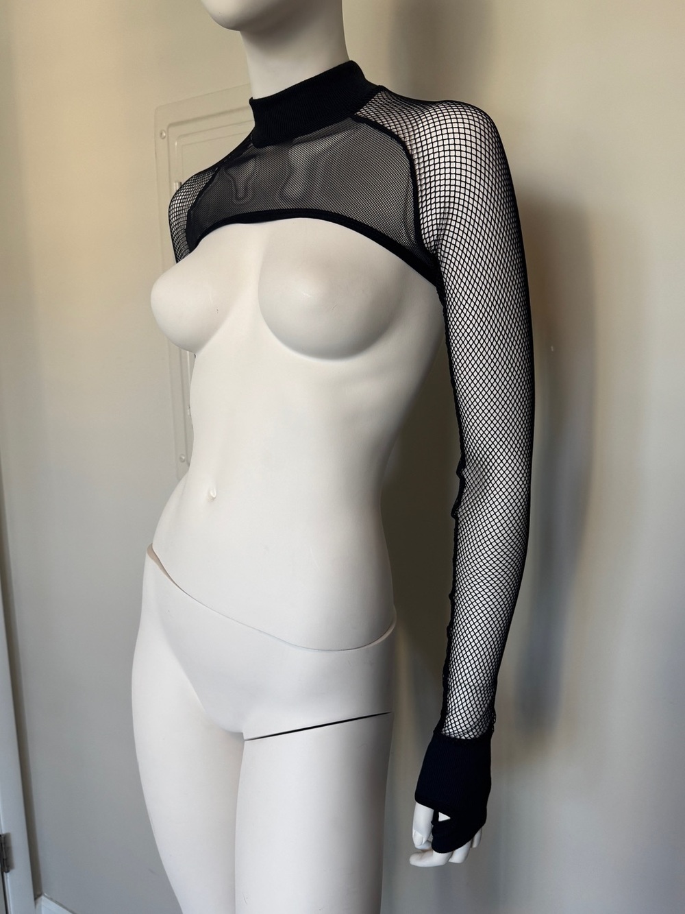 Dolls Kill Black Fishnet Long Sleeve Crop Top